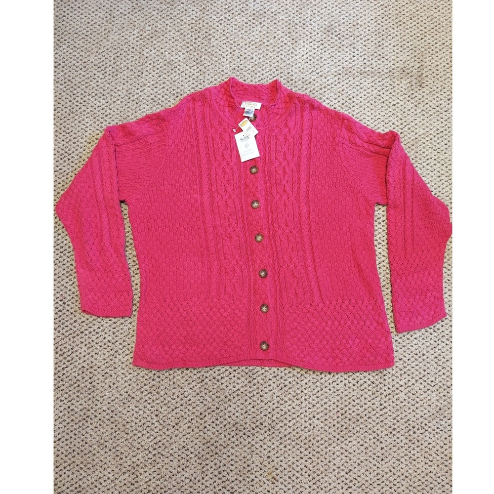 Talbots Pink Cable Knit Cardigan Sweater Button Front 3X NWT Grandma Chunky